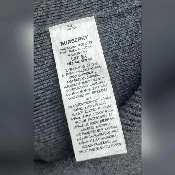 NWT Burberry  Men's Ribbed Sweater TB Logo Cashmere Gray Crewneck Small - Picture 7 of 16